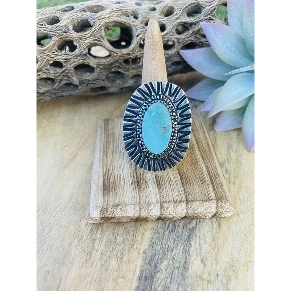 Navajo Royston Turquoise & Sterling Silver Ring Size 10